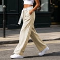 thumbnail image 5 of LIaqionyy Women's Straight Leg Pants Drawstring Elastic Waist Casual Lightweight Fashion Trousers with Pockets, 5 of 9