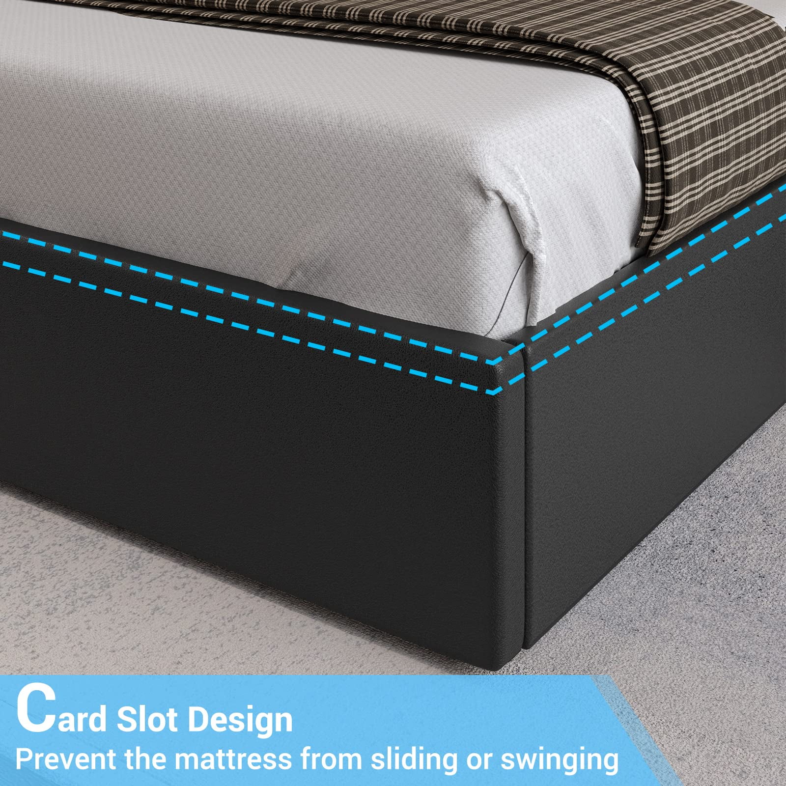 Queen LED Bed Frame with 4 Storage Drawers and USB Ports and LED Headboard, Faux Leather Upholstered Platform Bed Frame with 3 Side Light Strip, Black