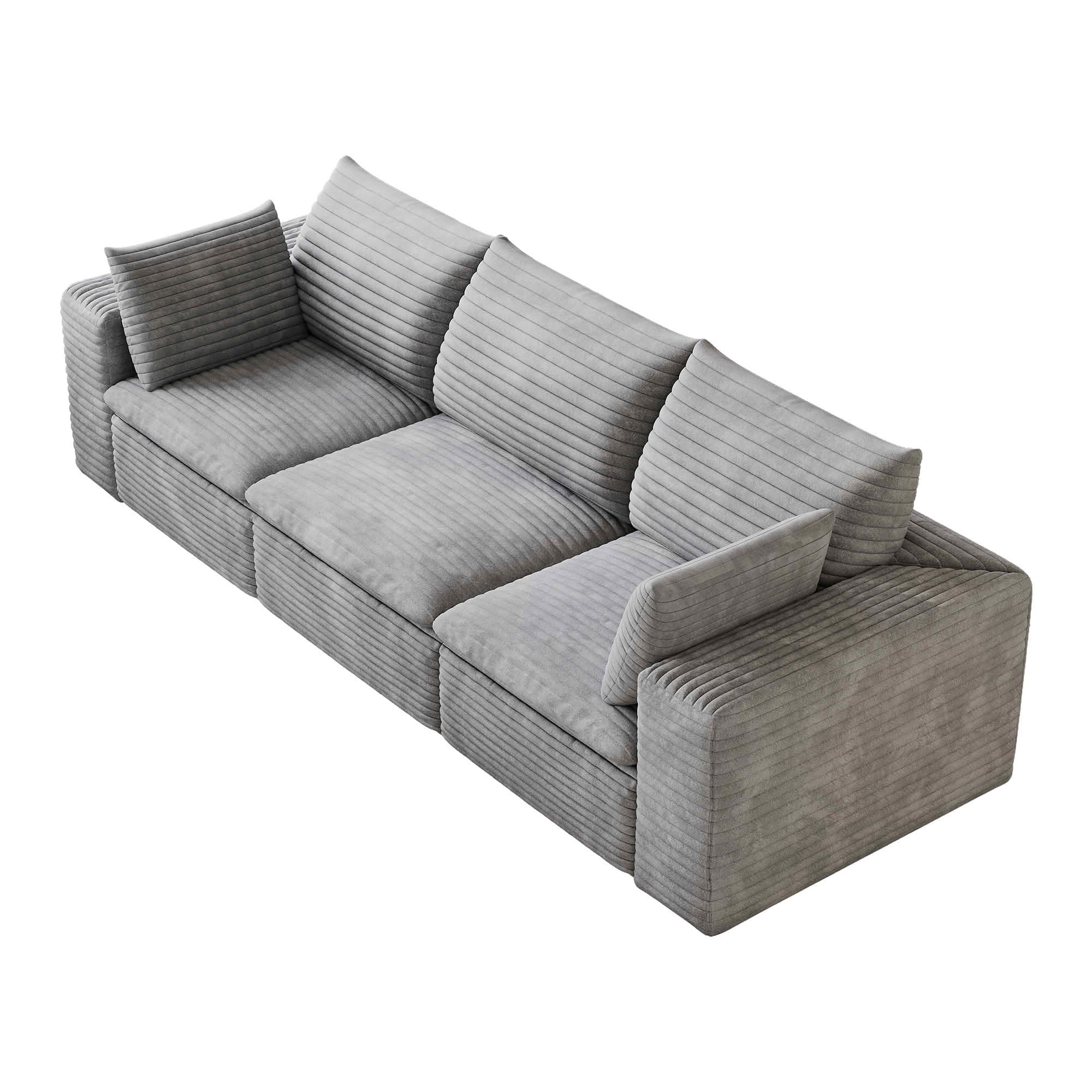 MAYEERTY 102.4 Inch Cloud Modular Sofa, Corduroy Deep‑Seat Couch with Double‑Layer Removable Cushions, No‑Assembly DIY Combination Sponge Sofa for Living Room Bedroom Conference Room Apartment