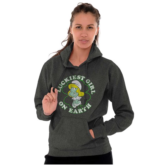 Smurfette St Paddys Luckiest Girl Hoodie Sweatshirt Women Brisco Brands S