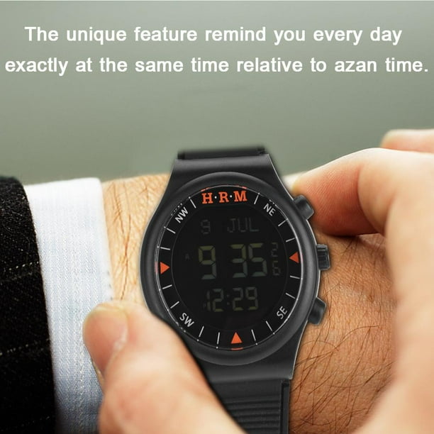 Cergrey New Modern Sport Azan Muslim Black Watch Worldwide Prayer