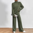 thumbnail image 2 of Women's Two Piece Knit Matching Outfits High Neck Slit Hem Tee And Pants Tracksuit Sets, 2 of 6