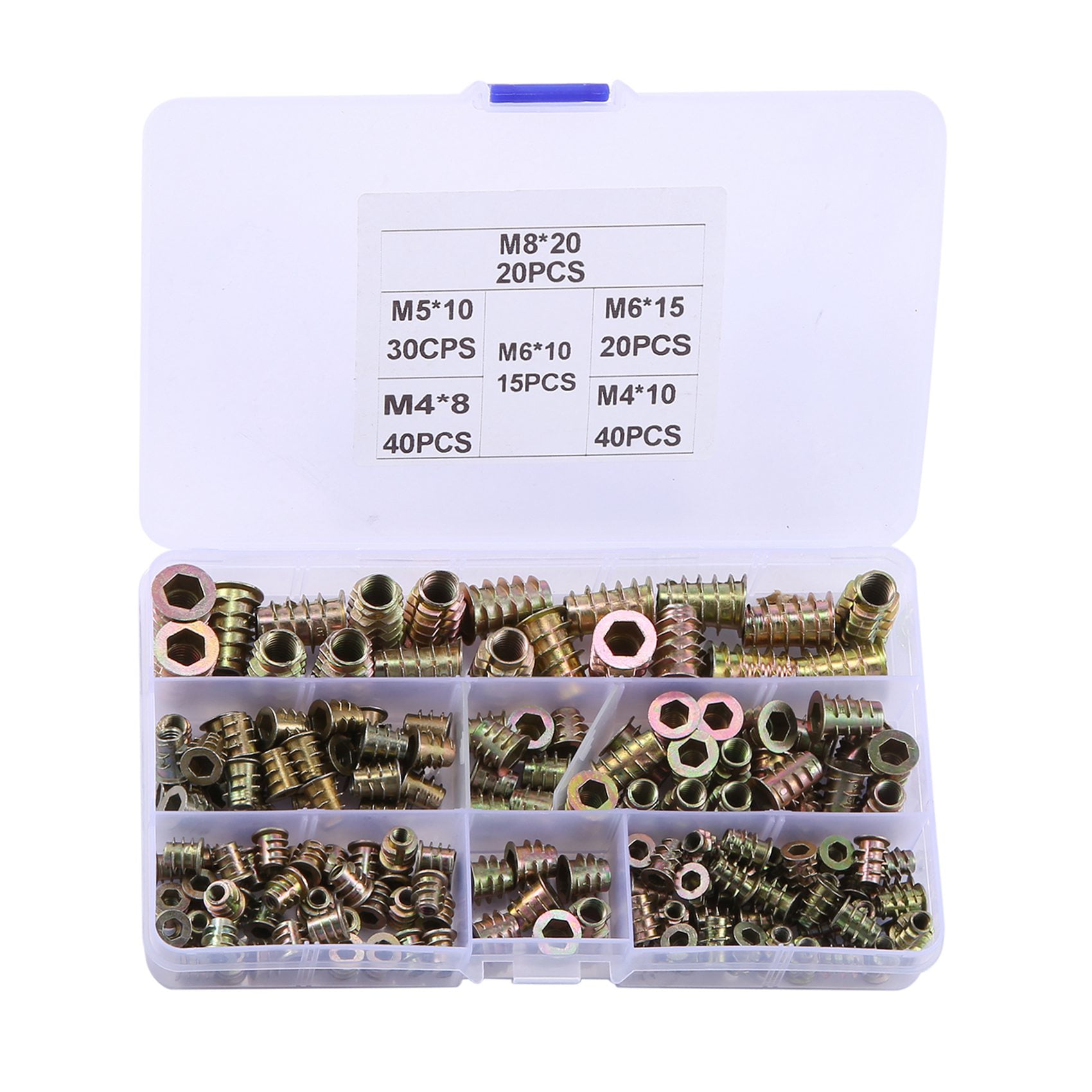 Threaded Inserts Nuts, Wood Insert Assortment Tool Kit, M4/M5/M6/M8 Furniture Screw Inserts Bolt
