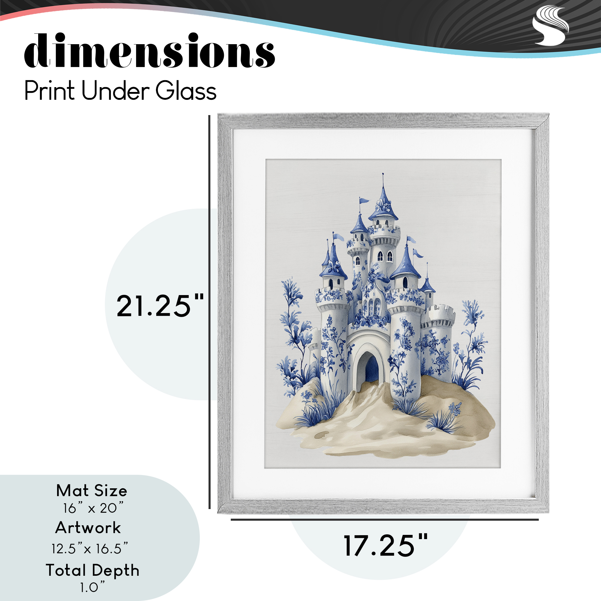 Funky Toile Castle Gray Framed Print Under Glass, design by Lettered and Lined