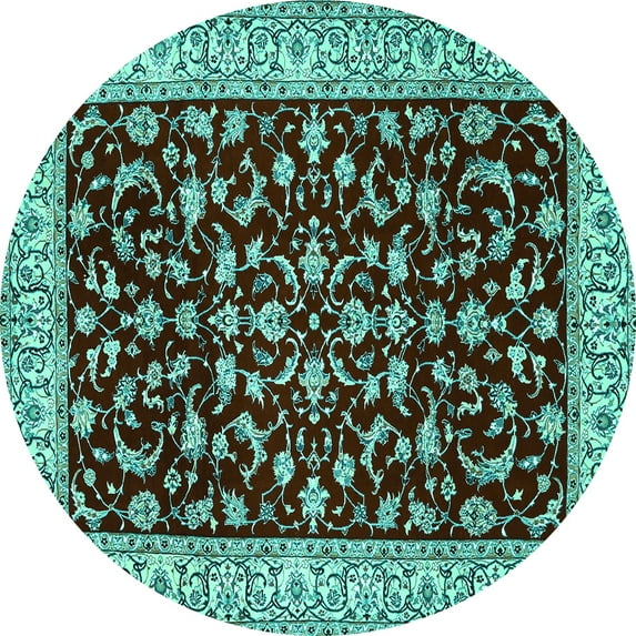 Ahgly Company Indoor Round Persian Turquoise Blue Traditional Area Rugs, 7' Round