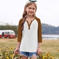thumbnail image 3 of Efsteb Girls Tops Casual 3/4 Sleeve V-Neck Color Block Print Comfy Button Tshirts Lightweight for Holidays（Coffee，9 Years）, 3 of 6