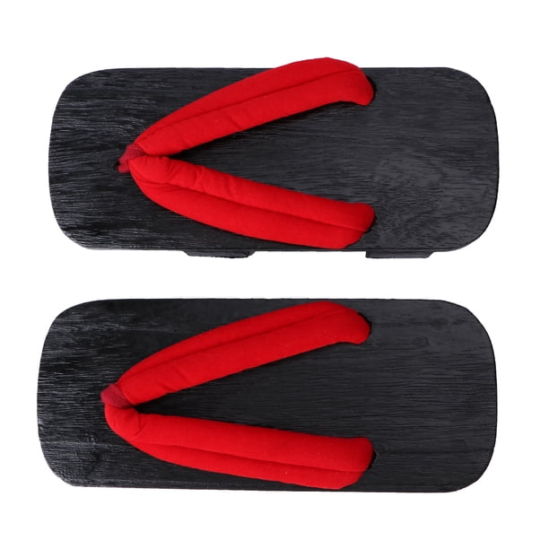 GOOHOCHY 1 par de zuecos, sandalias de plataforma de verano, chanclas, zapatillas casuales de dos dientes, talla 40, 24 cm, 7 EE. UU., 4,5 Reino Unido, 38 UE, 9,432 pulgadas (tira roja, madera negra)