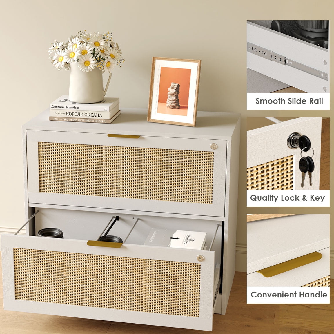Coewske 2PCS 2-Drawer File Cabinet Lateral Filing Cabinet Printer Stand w/ Lock Home Office White