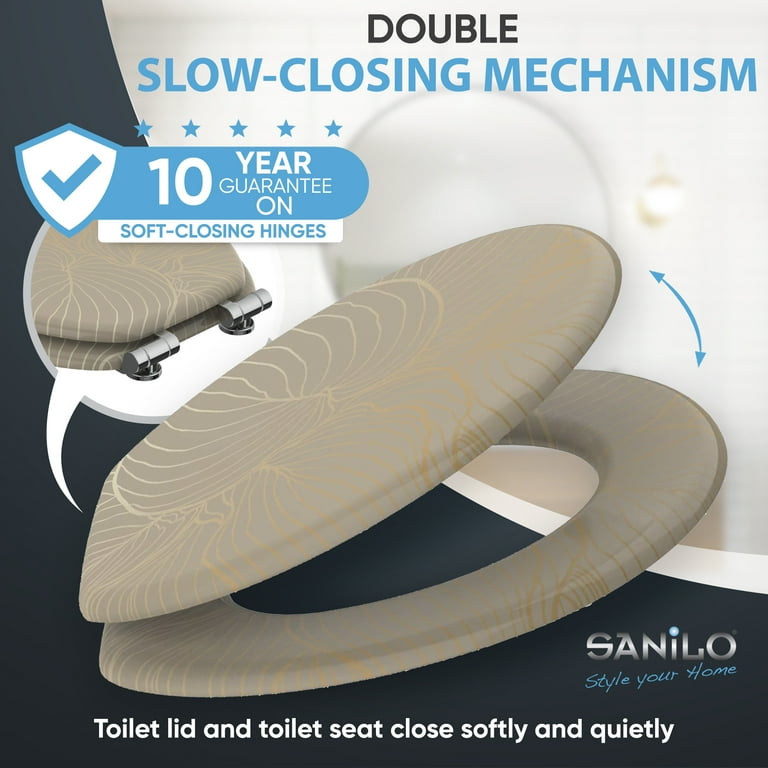 SANILO Wooden Toilet Seat With Soft Close [ELONGATED] - Decorative