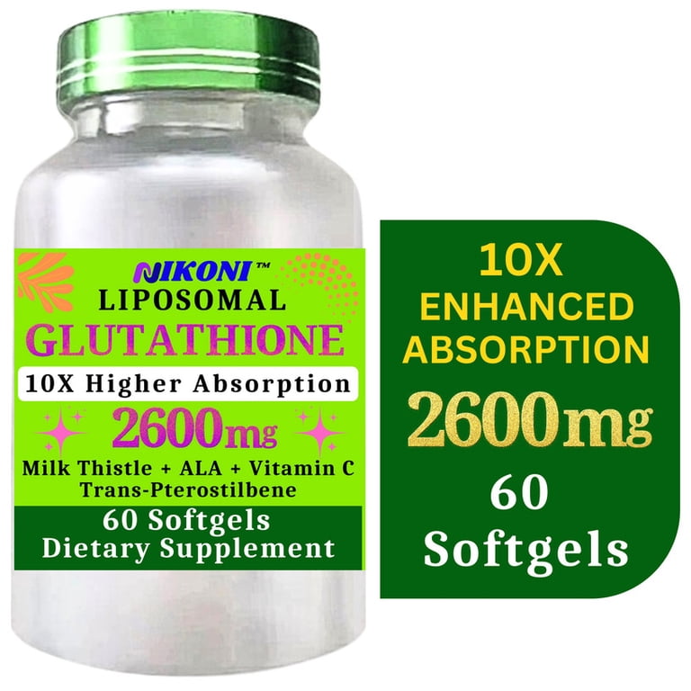 10x glutathione Nikoni Liposomal Glutathione Supplement, 2600 mg, Higher Absorption – 60  Softgels