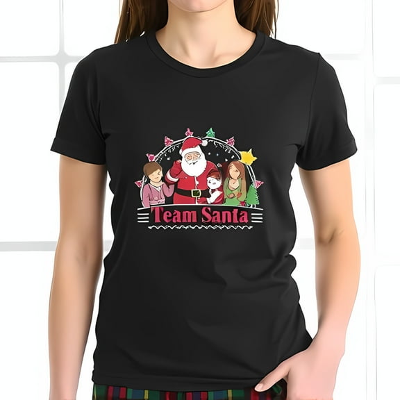 Festive Cotton Short Sleeve T-Shirt with Santa Claus Design - " Team Santa " Graphic Tee for Christmas Celebrations