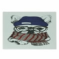 thumbnail image 1 of Bulldog Cutting Board, Hand Drawn Style Portrait of Cozy Winter Dog Wearing a Scarf Beanie and Glasses, Decorative Tempered Glass Cutting and Serving Board, Small Size, Multicolor, by Ambesonne, 1 of 1