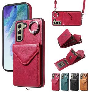 Dteck Clapet portefeuille pour Samsung Galaxy A15 5G, Porte-cartes avec support de bague, Premium PU Etui de protection en cuir avec sangle amovible pour Galaxy A15,rouge