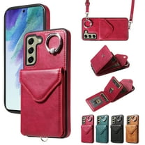 Dteck Crossbody Wallet Case for Samsung Galaxy A54 5G, Card Holder Phone Case with Ring Stand, Premium PU Leather Protective Case with Removable Shoulder Strap for Galaxy A54,Red