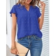 thumbnail image 2 of Women 2023 Summer V Neck Ruffle Short Sleeve Blouse Swiss Dot Flowy Shirt Tunic Top, 2 of 4