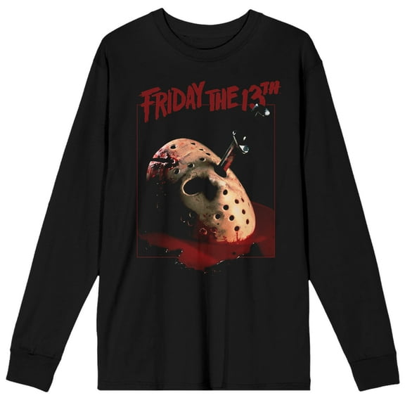 Friday The 13th Mask And Knife Men's Black Long Sleeve Shirt-Small