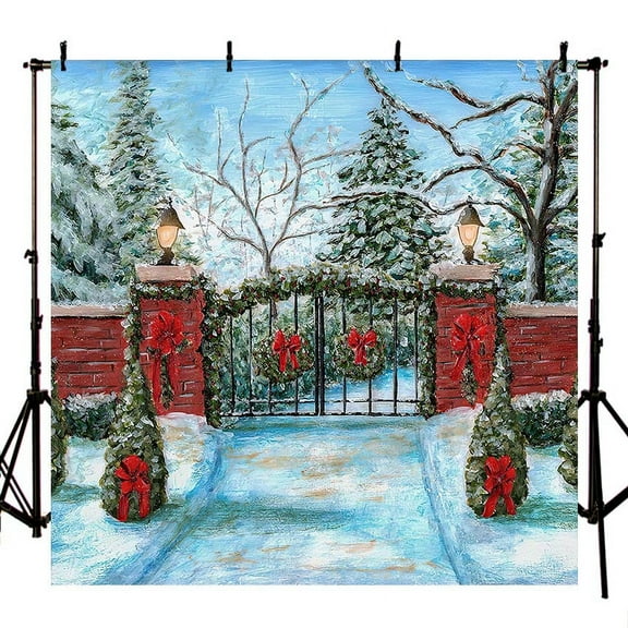 Mehofond Merry Christmas Backdrop Ice Snow Red Wall Iron Gate r Photography Background Prop Photo Studio Banner Photoz