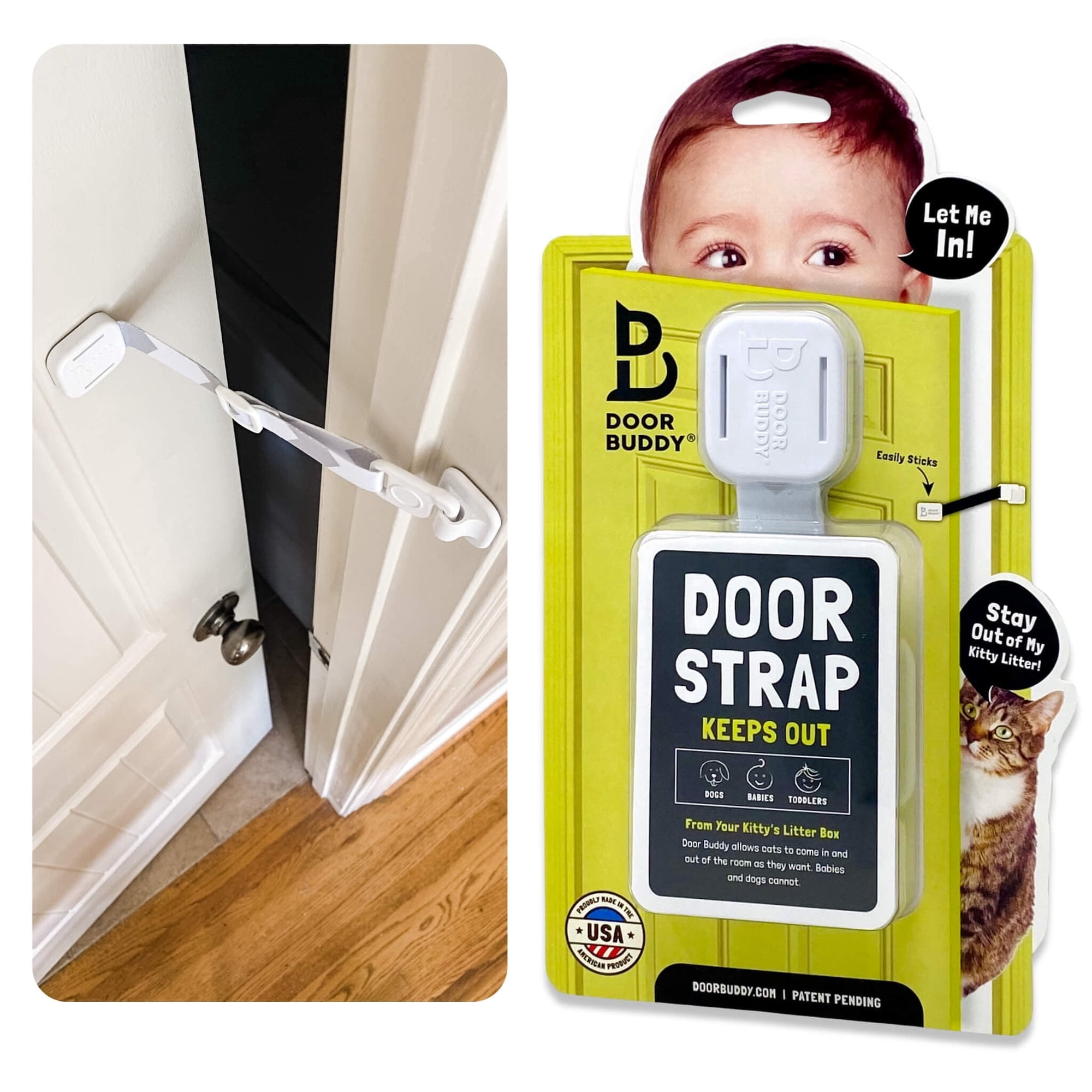 Door Buddy Baby Proof Door Latch for Cats - Grey. Adjustable Cat Door Strap Keeps Baby Out of Cat Food & Litter Box. Simple Child Door Locks for Kids Safety. Baby Gate Cat Door Interior Alternative