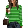 thumbnail image 2 of Lenpel T Shirts for Women Trendy Pleated Ruffle Long Sleeve Crew Neck Striped Dressy Casual Tunic Tops Loose Tee Blouses(Green,Small), 2 of 6