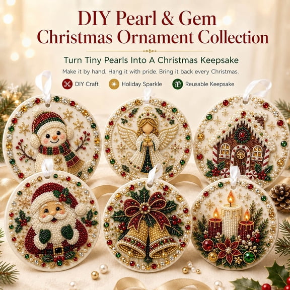 Xmas Pearl Art Ornament, Christmas Decorations Indoor Outdoor Party Room Home Decor Accents, DIY Bead Hanging Ornament Set for Xmas Tree, Mantel, Window Display