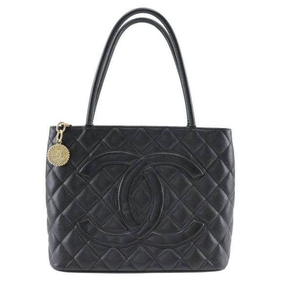 Pre-Owned CHANEL Reprint Tote Bag A01804 Caviar Skin Black A5 Medallion for Women (Good)