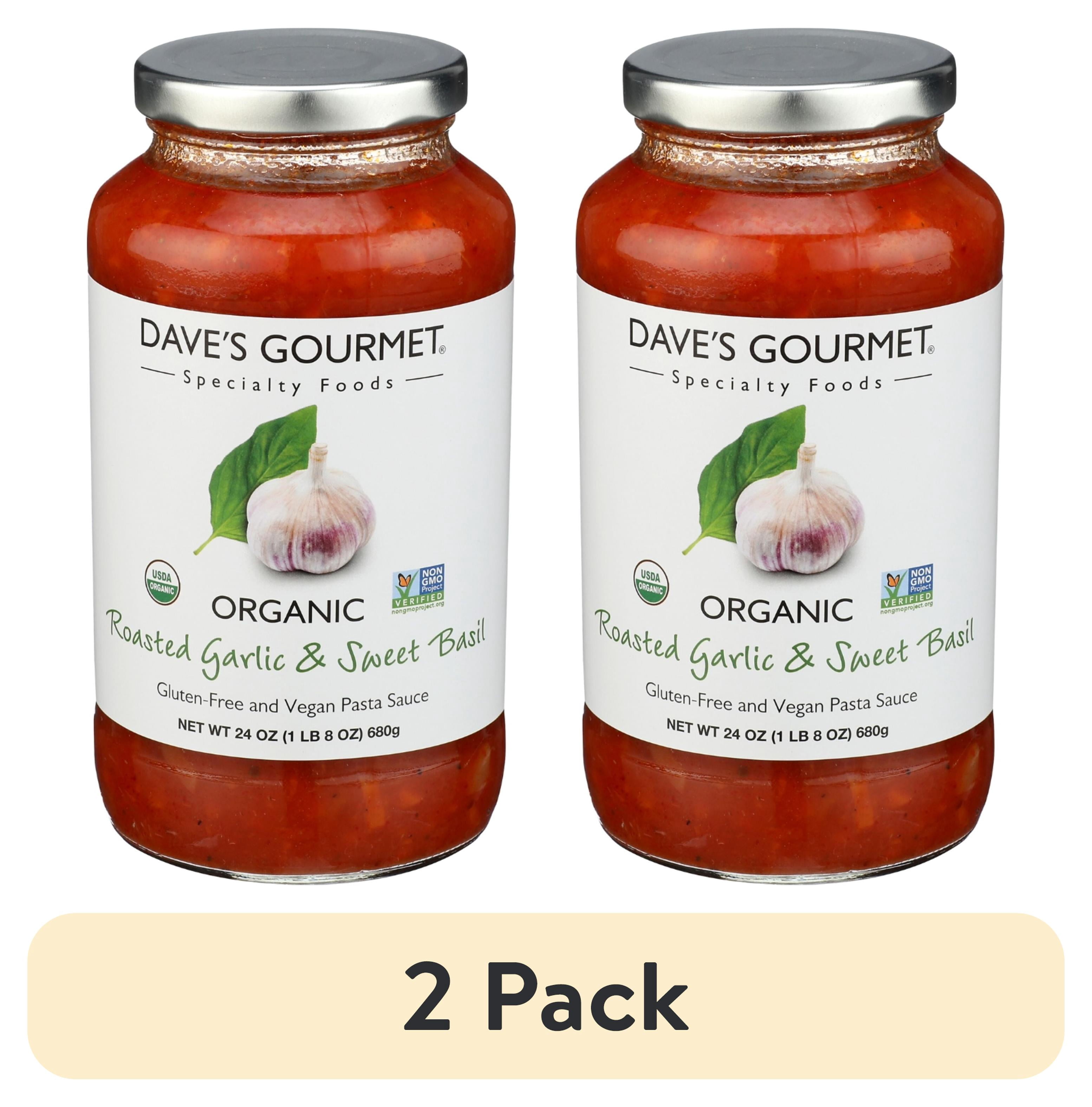 (2 pack) Dave’s Gourmet Organic Roasted Garlic and Sweet Basil Tomato Pasta Sauce, Perfect for Spaghetti, Shelf-Stable, Gluten-Free, Vegan, 24oz Jar