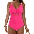 thumbnail image 2 of COMVALUE Women One Piece Swimsuits Tummy Control Bathing Suit Mesh V Neck Swim Suits Full Coverage Modest High Cut Swimwear 2026 (Hot Pink, L), 2 of 9
