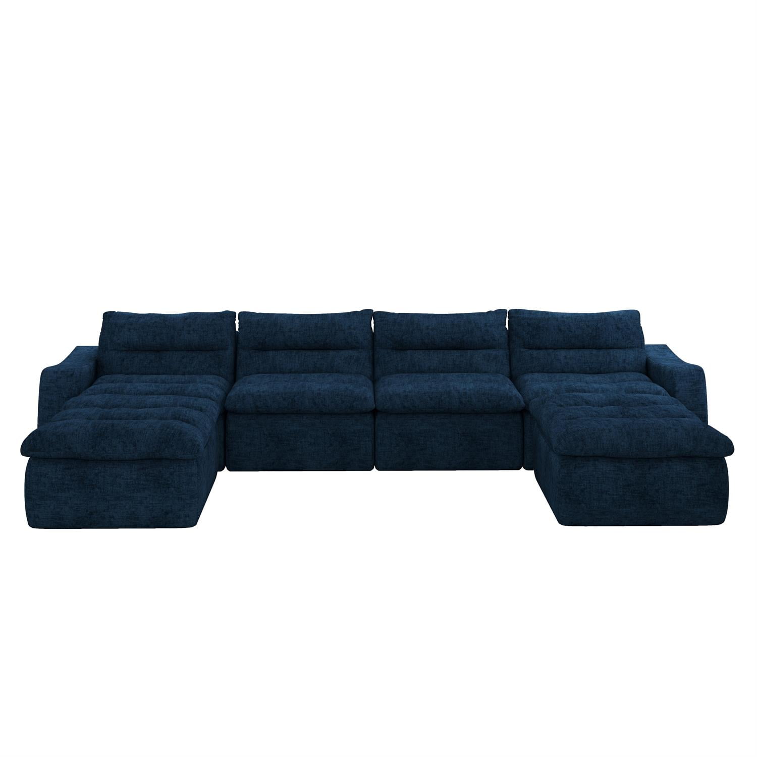 Demi Bonn 150" Modern L-Shaped Modular Sofa, Comfortable Beanbag Style, Stylish Lazy Couch for Living Rooms and Relaxation, Blue