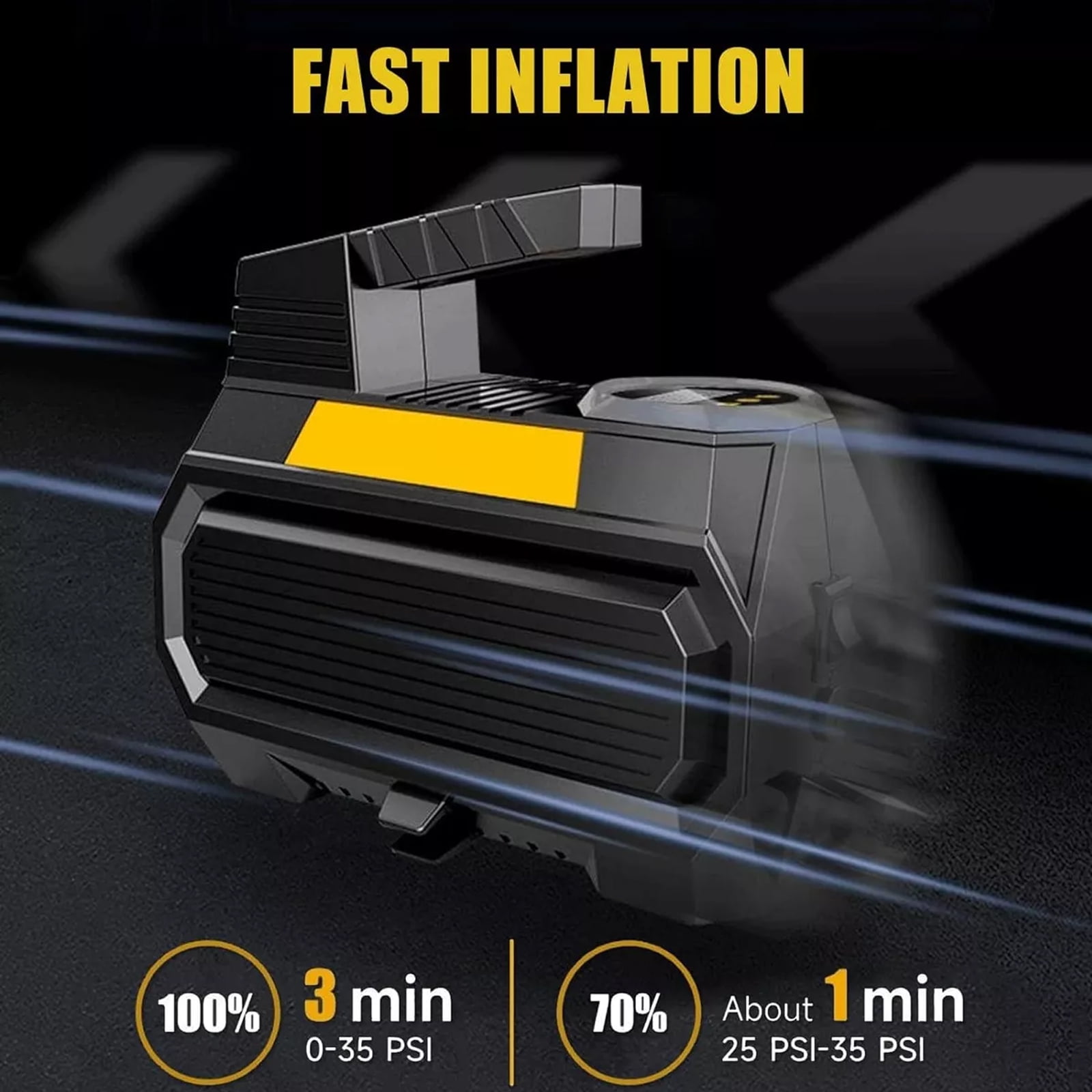 HJDWQN 12V Air Compressor Tire Inflator with Flash-Light - Black