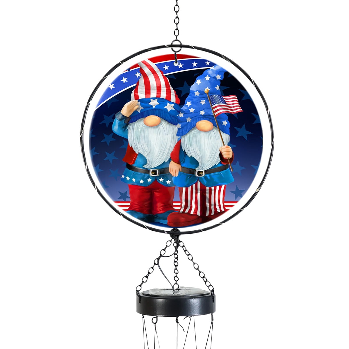 Briarwood Lane Everyday LED Illuminated Solar Powered Glass Suncatcher  Wind Chime 37x8 Patriotic Gnomes Wind Chime For Outdoors Melodic Metal Windchimes Wind-Chimes
