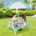 thumbnail image 3 of Costway 3-in-1 Kids Picnic Table Wooden Outdoor Sand & Water Table with Umbrella Play Boxes Blue, 3 of 9