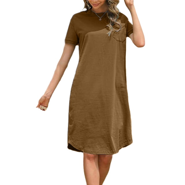 Mefallenssiah Mode Robe Décontractée à Manches Courtes et Col Rond pour Femmes