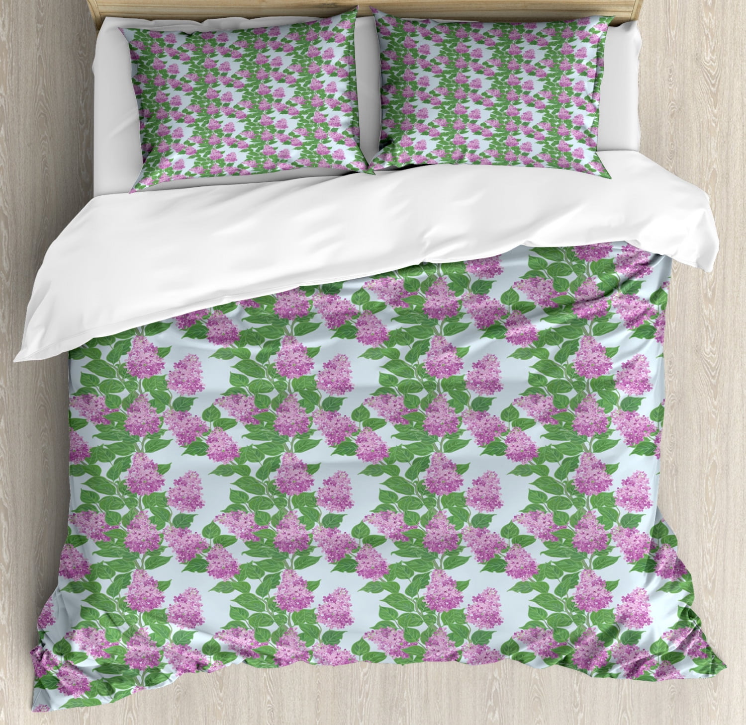Lilac Queen Size Duvet Cover Set, Bouquets of Flowering Twigs Summer