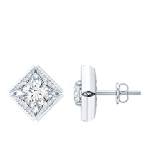 Rosec Jewels Lab Created Diamond Studs (Certified EF-VS Quality) - Art Deco Earrings for Mom - Ready to Gift, 14K White Gold