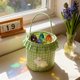 thumbnail image 5 of Decoración de Pascua Bolso con borlas de conejo • Bolsa de almacenamiento de tela a cuadros 22x23 cm • Azul Rosa Verde Púrpura • Regalo Organizador de Huevos Ligero y Resistente, 5 of 7