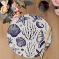 thumbnail image 3 of Navy Blue Coastal Round 15 Inch Placemats Set of 4, Summer Beach Ocean Coral Shell Rustic HeatResistant Non Slip Place Mats for Dining Table, Wipeable Braided Kitchen Table Mats for Housewarming, 3 of 9