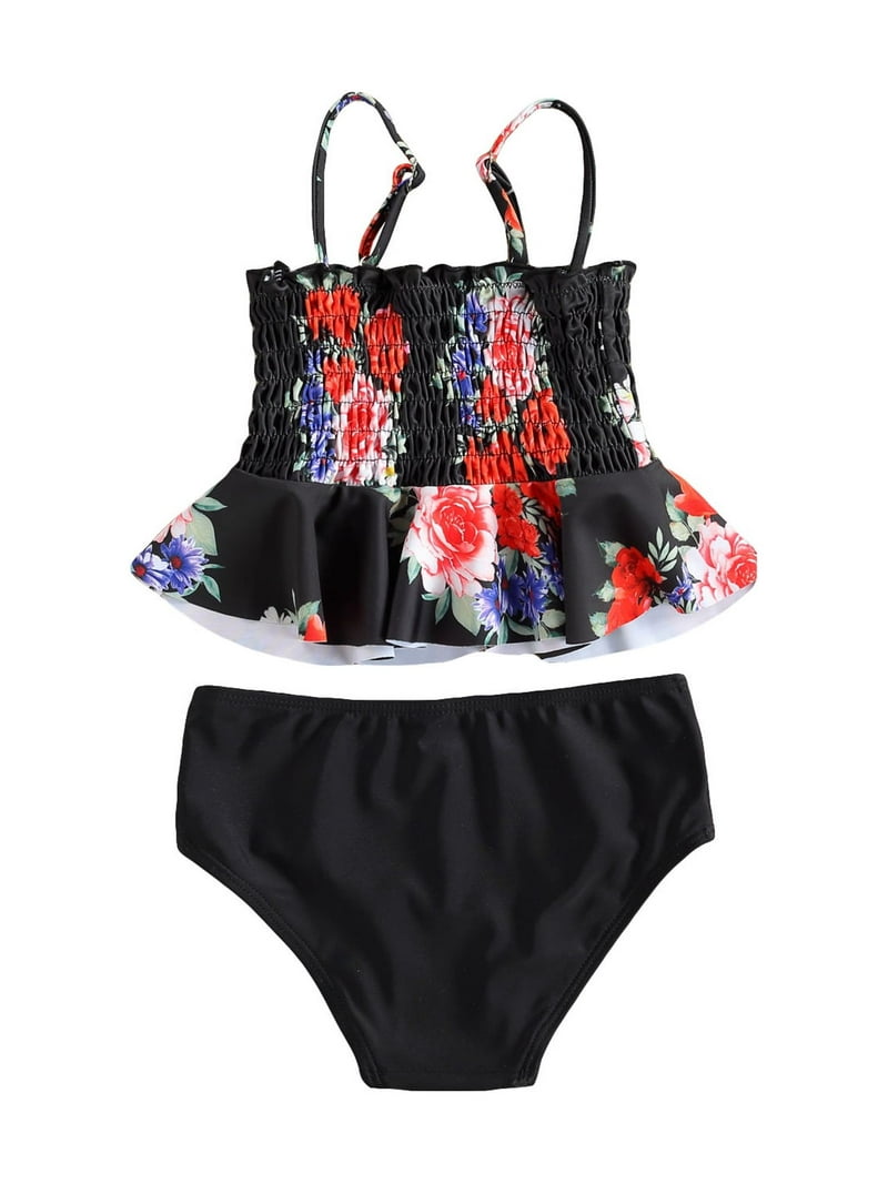 Plage - nenene Inevnen Toddler Baby Girl Swimsuit Sling Floral Ruffle Hem