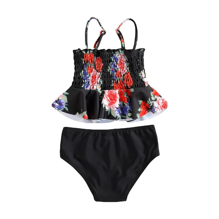 新品 Plage PP (Pake Plage) Inevnen Toddler Baby Girl Swimsuit Sling Floral Ruffle Hem
