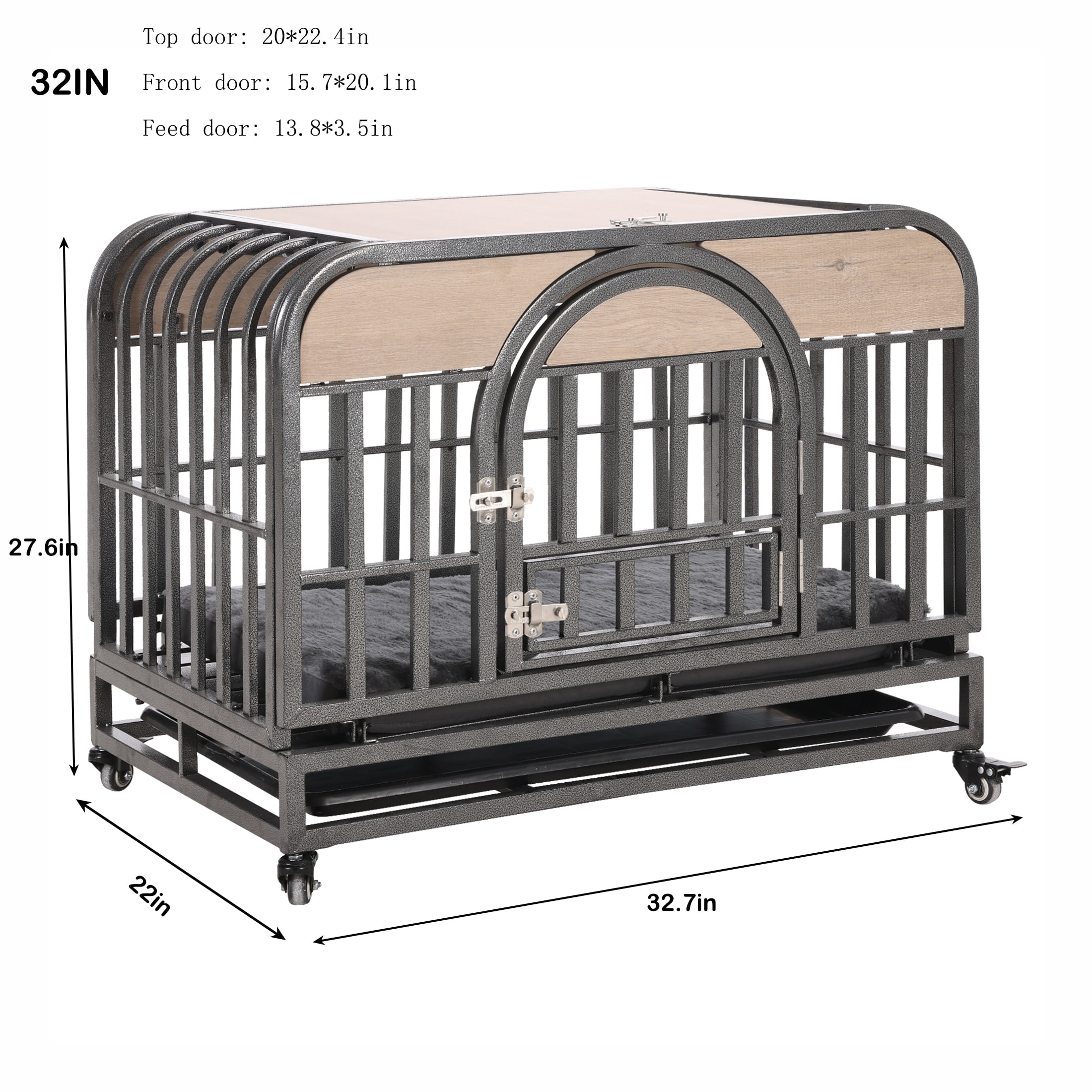Pefilos 32in Heavy Duty Dog Crate, Furniture Style Dog Cage with Removable Trays and Wheels for High Anxiety Dogs, Gray Pefilos 32in Heavy Duty Dog Crate, Furniture Style Dog Cage with Removable Trays and Wheels for High Anxiety Dogs, Gray