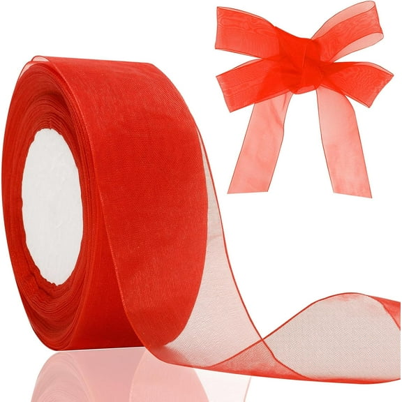 1.5 in 50 Yards Organza Gift Ribbon, Organza Sheer Chiffon Handmade Ribbon for Gift Wrapping, Crafting Projects, Wedding Decor, Christmas, 1 Roll