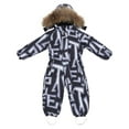 thumbnail image 3 of KAUOD Boys Cute Pattern Snowsuits One Piece Waterproof Snowboard Ski Jumpsuits Kids Faux-F𝐮r Hood Winter Insulated Ski Bib, 3 of 7