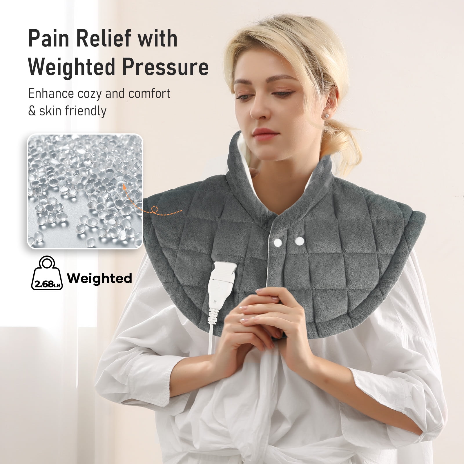 Entil Weighted Heating Pad for Shoulder and Neck, Heavy Duty, 9 Heating Levels, 2 Timers, Gray Crystal Super Soft Fabric, 24" x 24"