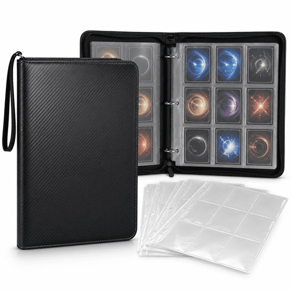 Kabuer Trading Card Binder Sleeves with Zipper 900 Pockets, Carry Card Case for Baseball Card, Football Card, Gaming Card, Basketball Card