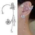 thumbnail image 4 of Yesbay 1 Pcs Ear Cuff Fine Workmanship Temperament Rhinestone Inlay Geometric High Gloss Dress Up Luxury Butterfly Chain Ear Cuff Tassel Earring Jewelry Accessories, 4 of 8