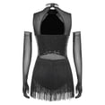 thumbnail image 2 of Aislor Robe de Danse de Salon pour Femmes avec Franges à Sequins et Strass avec 1 Paire de Gants Noir P, 2 of 7