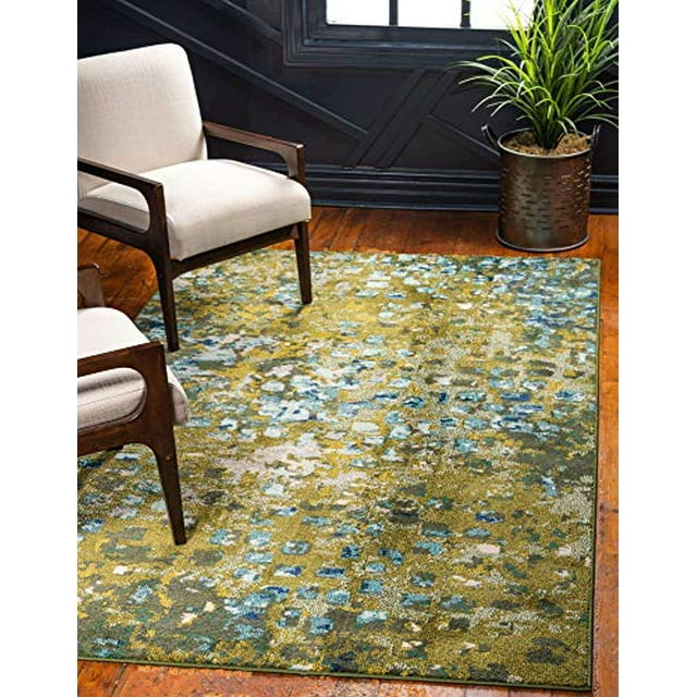Unique Loom Jardin Collection Vibrant Abstract Area Rug, 3 Feet 3 Inch x 5 Feet 3 Inch, Green/Olive