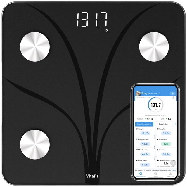 Báscula de baño inteligente Vitafit para medir el peso corporal, compatible con FSA y HSA, báscula profesional de fábrica desde 2001, con sincronización de aplicación 13, analizador de composición cor