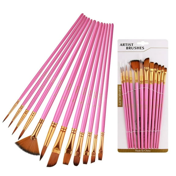 12pcs Paint Brush Different Size Black Penholder White Nylon Hair Oil Painting Brushes Watercolor-Acrylic Drawing Art