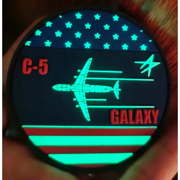 Lockheed Martin C-5 Galaxy Flag GITD PVC Patch With Hook and Loop, Officially Licensed, 3"