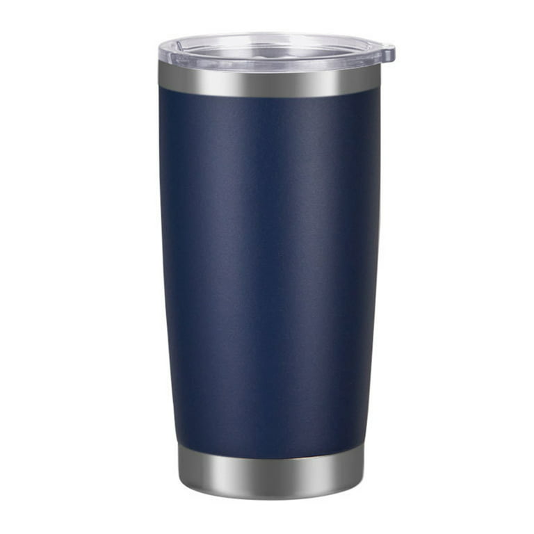 Vinglacé Stainless Steel Drink Tumbler- Insulated Hot and Cold Beverage Cup  with Glass Insert and Lid, 14 oz, Navy